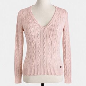 Vintage Tommy Hilfiger Pink Cable Knit Sweater M Y2K‎ Preppy Cottagecore Chic
